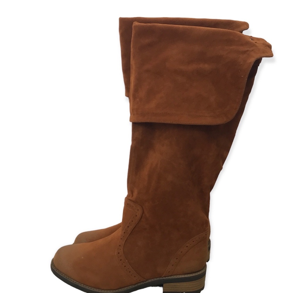 Qupid Rust Brown Vegan Suede Knee High Flat Bottom Boots Size 6 NIB - Picture 5 of 14